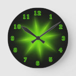 Green Neon Star 8&quot; Round Clock at Zazzle