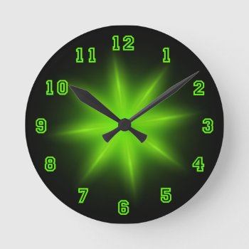 Green Neon Star 8" Round Clock by arklights at Zazzle