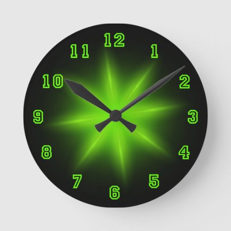 Green Neon Star 8" Round Clock