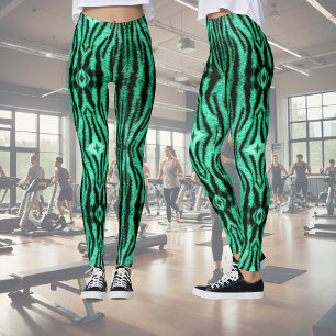 Green neon tiger stripes - pattern leggings