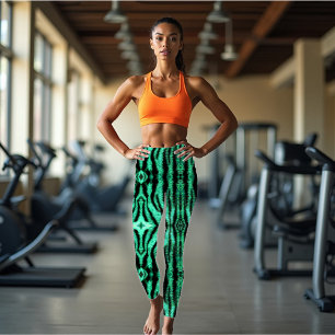 Green neon tiger stripes - pattern leggings
