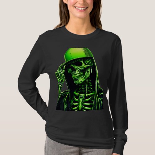 green neonic smiling skeleton  T_Shirt