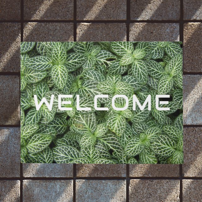 Green Nerve Plant Leaves Floral Welcome Doormat (In Situ)