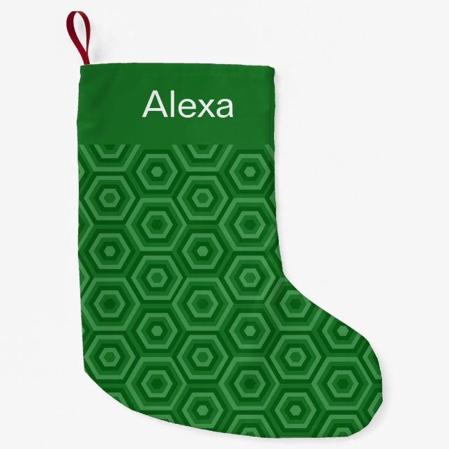 Green Nested Hexagons Personalized Name Small Christmas Stocking (Front)