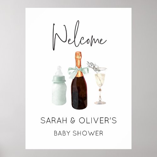 Green Neutral Sip and See Baby Shower Welcome Sign
