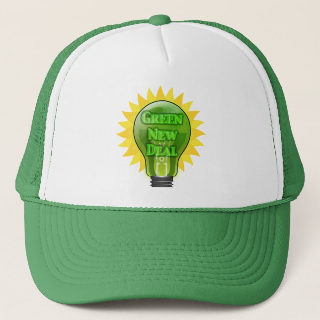 Green New Deal Light Bulb Trucker Hat (Front)