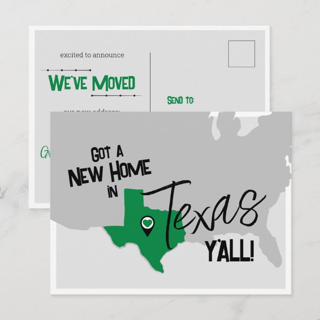 Green New Home in Texas Y'all Moving Postcard (Front/Back)