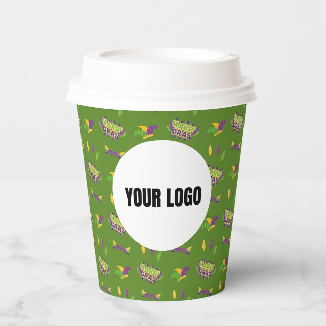 Green New Orleans Jester Mardi Gras Custom Logo Pa Paper Cups (Front)