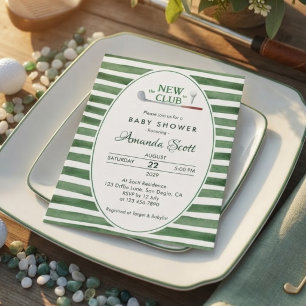 Green New To The Club Golf Theme Baby Shower  Invitation