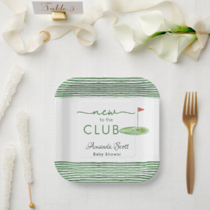 Green New to the Club Golf Theme Baby Shower Paper Plates