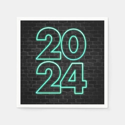 Green New Year 2024 Neon Sign  Napkins