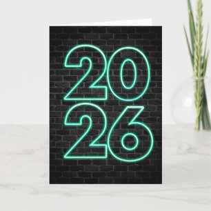Green New Year 2026 Neon Sign Holiday Card