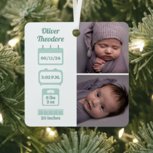 Green Newborn Birth Stats  Metal Ornament