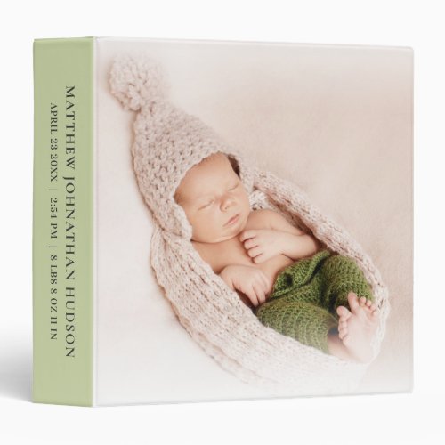 Green Newborn Photo Baby Boy Stats Gray Gift Album 3 Ring Binder