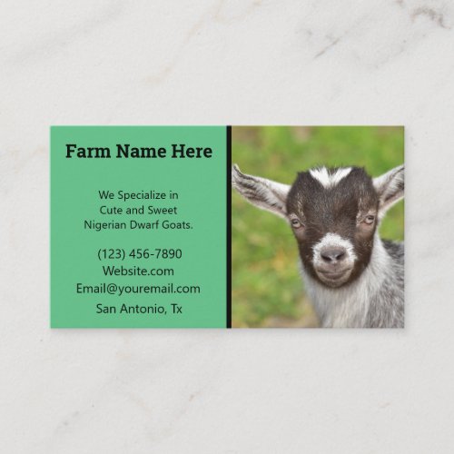 Green Nigerian Dwarf Goat Breeder Business Card