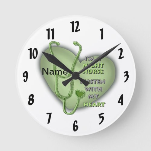 Green Night Nurse Heart custom name  clock