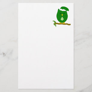 Green Night Owl Design Stationery