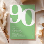 Green Ninety 90th Birthday Party Invitation<br><div class="desc">Trendy green 90th birthday party invitations featuring the number '90' in a large bold serif font,  and a modern invite template that is easy to personalize.</div>