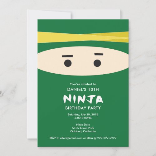 Green Ninja Party Invitation