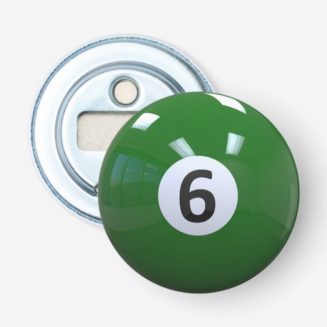 Green No. 6 Billiard Pool Ball Bottle Opener (Front)