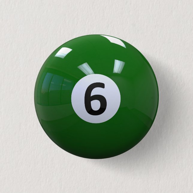 Green No. 6 Billiard Pool Ball Button (Front)
