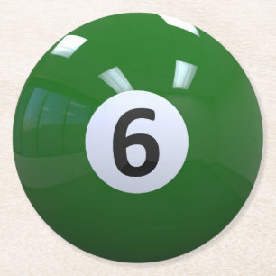 Green No. 6 Billiard Pool Ball Round Paper Coaster