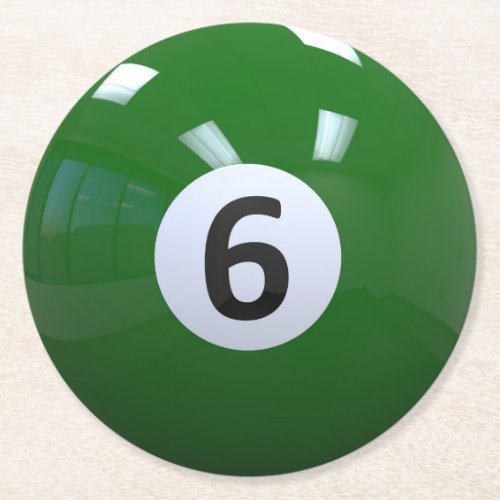 Green No 6 Billiard Pool Ball Round Paper Coaster