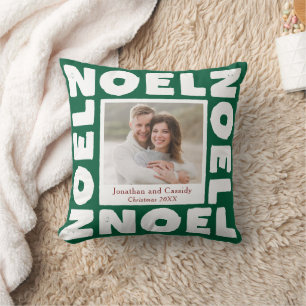 Green Noel Contemporary Typography Photo Holiday Throw Pillow
