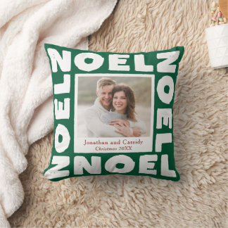 Green Noel Contemporary Typography Photo Holiday Throw Pillow