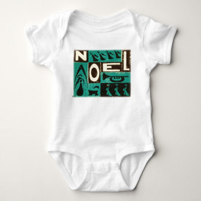 Green Noel Vintage Block Print Baby Bodysuit (Front)