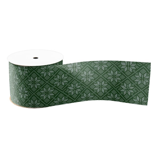 Green Nordic Knit Snowflake Christmas Ribbon (Spool)