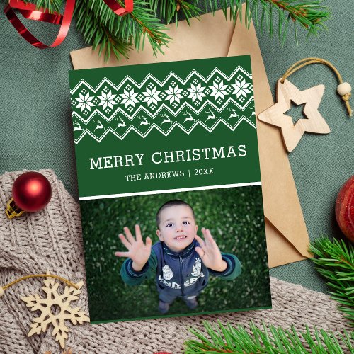 Green Nordic Pattern Christmas Photo Holiday Card