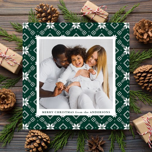 Green Nordic Snowflake Pattern Photo Holiday Card