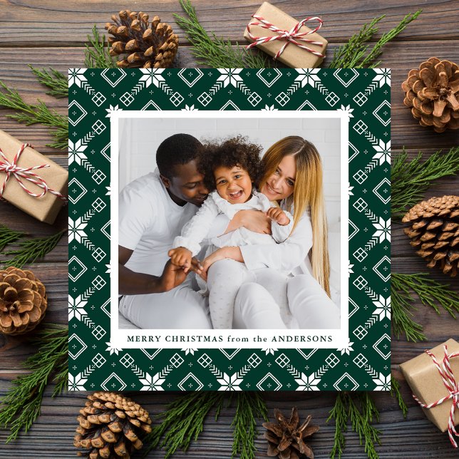 Green Nordic Snowflake Pattern Photo Holiday Card (Creator Uploaded)