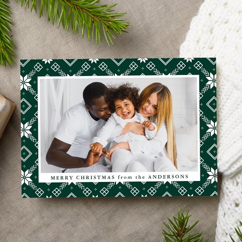 Green Nordic Snowflake Pattern Photo Holiday Card