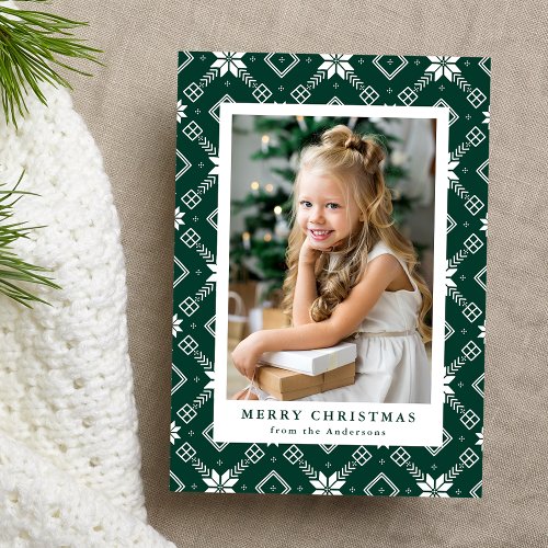 Green Nordic Snowflake Pattern Photo Holiday Card