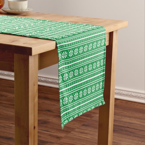 Green nordic snowflake print Chirstmas party Short Table Runner