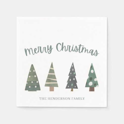 Green Nordic Trees Merry Christmas Napkins