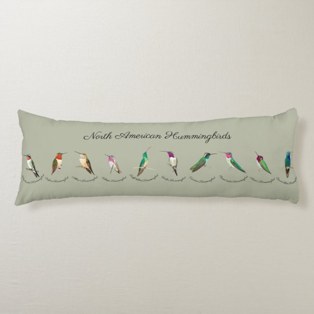 Green North American Hummingbirds Body Pillow (Front)