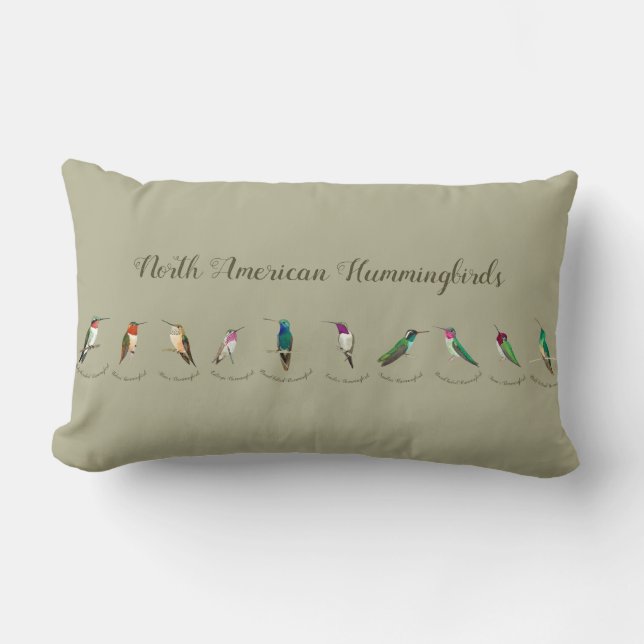 Green North American Hummingbirds Lumbar Pillow (Front)