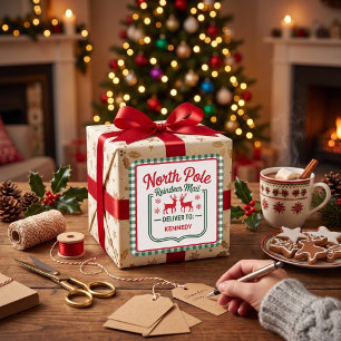Green North Pole Reindeer express delivery plaid Square Sticker
