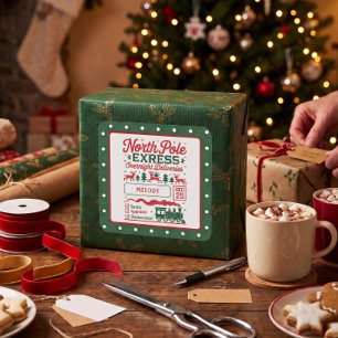 Green North Pole Santa express delivery dotted Square Sticker