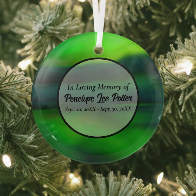 Green Northern Lights Memorial Suncatcher Glass Ornament (Insitu)