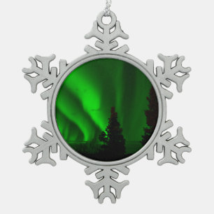 Green Northern Lights Snowflake Pewter Christmas Ornament