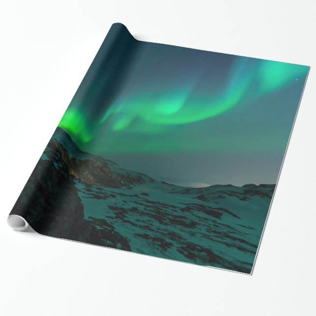 Green Northern Lights Wrapping Paper (Unrolled)