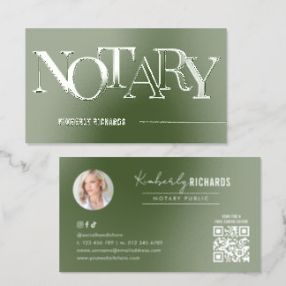 Green Notary Public Loan Signing Agent Photo Raised Spot UV Business Card