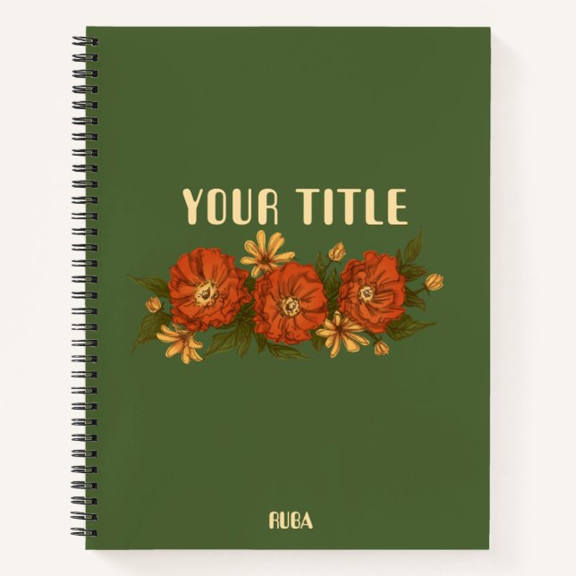 Green Notebook with red and yellow flowers  (Front)