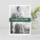 Green Now and Then Photo Collage Graduation Invitation (Standing Front)