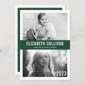 Green Now and Then Photo Collage Graduation Invitation (Front/Back)