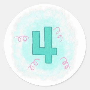 Green Number 4 Pink Swirls Birthday Stickers